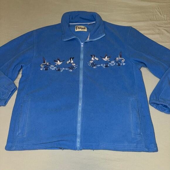 Kokopelli Fleece Jacket Blue Embroidered Birds Zip Up Men’s Size Large - Picture 2 of 11